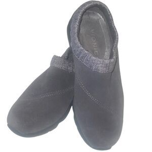 Vionic Arbor Gray Knit Sock Detail Suede Slip-On Clogs Size 7